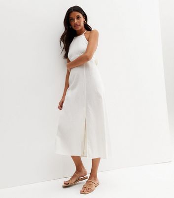 white linen midi dress